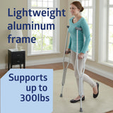 Medline Aluminum Crutches for Kids, Adults & Seniors, Walking Aid, 300 LB Weight Capacity,1 Pair, Fitting 5'2" - 5'10"