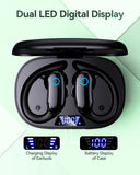 GNMN Active Noise Cancelling Ear Buds Wireless Earbuds 96hrs Playback Bluetooth Headphones Dual Battery Display Stereo Bass Earphones with Earhooks Microphone IPX7 Waterproof for Sports/Runing/Workout