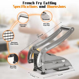 French Fry Cutter, Stainless Steel Potato Cutter Slicer with 1/2" & 3/8" Blades, Non-Slip Suction Base, Manual Potato Fry Cutter for Potatoes, Carrot, Cucumber for Home Kitchen Use