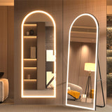 Pertetey 81x34 Inch LED Arched Full Length Mirror with Lights, Black Frame Dimmable & 3 Color Modes LED Full Body Dressing Standing or Wall Mounted Long Mirror
