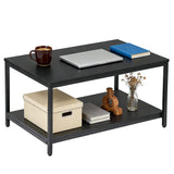 ZenStyle Industrial Coffee Table with Storage Shelf for Living Room, Wood Look Accent Furniture with Vintage Wooden Board Stable Metal Frame Cocktail Table 2-Tier Tea Table (Black, 31.5in)