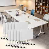 Office Folding Mobile Conference Table with Wheels, Modular Rolling Training Seminar Desk for School Classroom Meeting Office Library, 61.0IN, White, 10