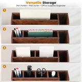5-Tier Wood Desk Organizer and Pen Holder, File and Mail Sorter with Drawer