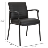 Office Star FL Series Faux Leather Padded Guest Chair with Built-in Lumbar Support, Black with Black Frame