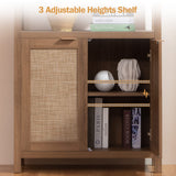 SICOTAS 71" Tall Rattan Bookshelf with Doors for Living Room Library