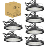 HYPERLITE LED High Bay Lights: 250W 5000K UFO LED Light 35000LM 6 Pack AC100-277V 5' Cable with Plug - Shop Lights for Warehouse Studio Factory Gym