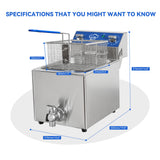 TOPKITCH 6.3Qt Electric Fryer with Oil Drain,30 Minutes Timer,Stretch forming oil tank,Lid and Solid Wire Mesh Basket,Light Duty Commercial Electric Countertop Deep Fryers-120V,1800W
