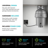 KRAUS WasteGuard High-Speed 3/4 HP Continuous Feed Ultra-Quiet Motor Garbage Disposal with Power Cord and Flange Included and Universal Mount, KWD210-75MGR