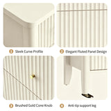 Fatmok Fluted 3 Drawer Dresser for Bedroom Set of 2, 34" Wide Chest of Drawers, Modern Wood Nightstand End Table with Metal Handles, Striped Storage Cabinet for Living Room, Hallway, Alabaster White