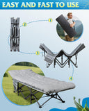 WLIVE 1200D Double Layer Oxford Camping Cots with Mattress for Adults, Foldable Cot for Sleeping, Outdoor Camping Bed with Carry Bag for Resting, Camping, Greige