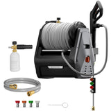 Giraffe Tools Grandfalls Retractable Wall Mount Pressure Washer Plus, Electric Power Washer with 100ft Pressure Hose, Max 2900PSI 2.2 GPM, Automatic Rewind, Any Length Lock, Dark Silver