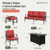 MIXPATIO 6-Piece Metal Patio Conversation Set, Fire Pit Table, 2 Ottomans