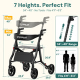 StepPilot Zero Wobble Rollator Walker with Seat for Seniors, 350lb Capacity, 18" Extra Wide Seat, 8" Wheels & Dual Brake, One-Hand Folds to 9.6", 7-Level Handle Adjustable, Cup Holder & Cane Clip