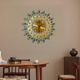 Peacock Wall Clock, 3D Large Creative Metal Decorative Silent Clock, Elegant Non-Ticking Luxury Art Hanging Clock for Living Room Bedroom Home Office Decor for Housewarming Family Art Lovers,Dia 20 in
