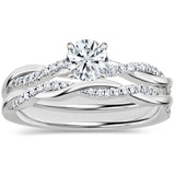 ALLORYA 925 Sterling Silver Solitaire Twisted Bridal Ring Set for Women with 0.49 ctw, Center (1/4 ct) & Side (0.24 ct) Round Lab Grown White Diamond, Size 5