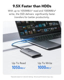 Lexar ES3 1TB External SSD, USB 3.2 Gen2 Portable SSD, PSSD Up to 1050MB/s Read, 1000MB/s Write, External Solid State Drive Compatible, Silver