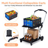 Foldable Shopping Cart with 1 Storage Crates – 2-Tier Collapsible Utility Cart, Aluminum Trolley with 360° Rolling Swivel Wheels