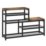 Katrawu Shoe Rack Bench Shoe Storage Organizer with Seat, 5-Tier Industrial Free Standing Shoe Rack for Entryway, Narrow Shoe Rack Organizer Shelves for High Heels, Entryways, Hallways, Closets,Brown