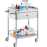 VEVOR Stainless Steel Utility Cart with Wheels - Medical/Dental Lab Cart - 2 Shelves/1 Drawer
