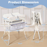 DZMDIP Baby Bathtub with Foldable Changing Table, Standing Infant Bath Tub for Newborn Toddler Shower, Portable Diaper Changing Station with Stand