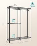 SONGMICS Clothes Rack, Freestanding Wardrobe Closet, Metal Clothing Racks, Heavy-Duty Garment Rack with Adjustable Shelves, Hanging Rods, Dividable, 15.8 x 47.2 x 70.9 Inches, Ink Black ULGR423B01