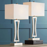 360 Lighting Roxie Modern 3-Way Table Lamps 31" Tall Set of 2 with Dimmers Brushed Nickel Off White Fabric Rectangular Shade for Bedroom Living Room House Bedside Nightstand Home