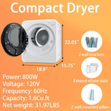 Stopsad 1.5 Cu.Ft Portable Clothes Dryer, 800W Fast Drying Front Load Laundry Dryer with 5 Mode, Mini Electric Clothing Dryer with Stainless Steel Tub, Compact Machine for Apartment, Home, Dorm
