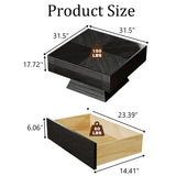 LKTART 31.5" Coffee Table with Storage, Square Center Table with Hidden Drawer and Solid Wood Veneer, Wood Coffee Table for Living Room Home Office, Black