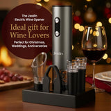 Jwalin Rechargeable Electric Wine Opener Gift Set – 6-in-1 Automatic Wine Bottle Opener with Foil Cutter, Aerator Pourer, 2 Vacuum Stoppers & Base Stand – Perfect Wine Gift for Wine Lovers