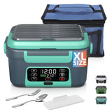 Omboos Cordless Electric Heated Lunch Box, XL 6.3Cups Rechargeable Food Warmer Lunch Box with Self Heating, Smart Timer, Adjustable Temperature, Leakproof, BPA Free, Removable Divider Dark Gray