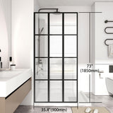 36" W x 73" H Shower Door, Shower Glass Panel for Open Walk-in Bathroom, Clear Tempered Glass Shower Screen,Matte Black Finish, No Need for Glue, 12 Grids