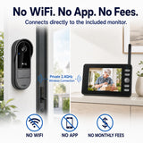 TKMARS Doorbell Camera Wireless No Subscription with Monitor Screen, Waterproof Video Intercom with Active Wake-Up, No WiFi Needed, 170° Angle, Local Recording for Home/Apartment/Seniors