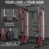 Mikolo Power Cage, 2000LB Power Rack with Independent Dual Pulley System, Multi-Function Home Gym Workout Machine for Cable Crossover (370LBS, Red)