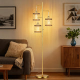 QiMH Industrial Floor Lamps for Living Room, Tree Standing Lamp with Stepless Dimmable, 68" Tall Lamps for Bedroom Study, 3 LED Bulbs Included, Gold