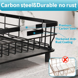 Dish Drying Rack - Space Saving Dish Rack - Dish Racks for Kitchen Counter with Drainboard,Rustproof Dish Drainer with Removable Utensil Holder, Black