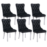 MOOLSUN Velvet Dining Chairs Set of 6, High Back Side Chairs, Modern Padded High-End Tufted Upholstered Chairs with Button-Tufted Back & Rear Pull Tabs, Silver Plated Leg E-Black(Silver Plated Leg)