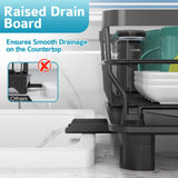Dish Drying Rack - Space Saving Dish Rack - Dish Racks for Kitchen Counter with Drainboard,Rustproof Dish Drainer with Removable Utensil Holder, Black