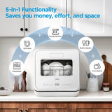 Midea MDC17P4CWW Portable Countertop Mini 1.32Gal Built-in Water Tank, Baby Care, No Hookup Needed, 360° Dual Spray,High-Temp wash, Dishwasher for Apartments& RVs, White, Whole