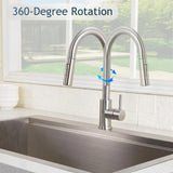 HOTIS Kitchen Sink Faucet Brushed Nickel with Pull Down Sprayer, Single Hole Stainless Steel Bar Faucet, 360° Swivel Pull Out Sink Faucets for Kitchen, Laundry & Bar Sinks, HT-KF100