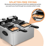 SUSTEAS Deep Fryer, 2 Baskets Electric Oil Fryer with 5.4QT/6L,3000W Timer Control Adjustable Temperature, Lid with Viewing Window and Odor Free Filter, Stainless Steel, Perfect for Kitchen, Fry Fish