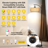 BLITZWILL Boho Floor Lamp with Remote/App/Foot Switch Control, Adjust Head, Dimmable 3 Color Temperatures, Smart 9W LED Bulb, Arc Rattan Tall Standing Lamp for Bedroom Office Living Room Farmhouse