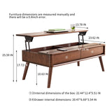 QKFF Wood Lift Top Coffee Table, 100% Solid Oak Wood Small Rising Dining Center Tables with Storage Shelf and Hidden Compartment for Living Room 48D x 26W x 26H