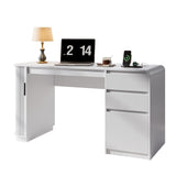ZenXity Farmhouse 55" Computer Desk with Charging Station, Wooden Home Office Executive Desk with 3 Drawers and Fluted Storage, Study Table Workstation