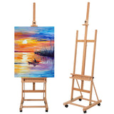 H-Frame Studio Easel, Artist Easel with Wheels and Storage Tray, Adjustable Floor Easel, Natural Somime