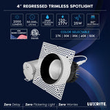 LUXRITE 4-Inch LED Trimless Recessed Spotlight with Black Reflector Trim Replacement 25W, 2000LM, 2700K-5000K, 60° Beam Angle, Dimmable, Push-n-Lock, CRI90, Damp & IC Rated, ETL White + Black (4 Pack)