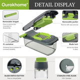 Ourokhome Onion Chopper Dicer with Container, Manual Food Cutter with Handheld Veggie Spiral, Hand Vegetable Mandolin slicer (6 in 1, Gray)