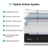 Novilla 14 inch King Size Mattress, Cooling Hybrid King Mattress with Upgraded Individual Coils & Gel Memory Foam, Enhanced Support, Motion Isolation, Pressure Relief, CertiPUR-US