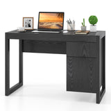 Tangkula Computer Desk with Storage Cabinet & Drawer, White Wooden Home Office Desk