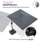 PURPLE LEAF Cantilever Umbrella 9' x 11.5' Rectangle 360° Rotation Grey