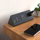 Nightstand Edge Mount Power Strip with USB-C Ports Tabletop Surge Protector Desk Clamp Power Sockets with 3 AC Outlets &4 Fast Charging USB Ports for Home Office Hotel and Dormitory (Black(2-Pack))